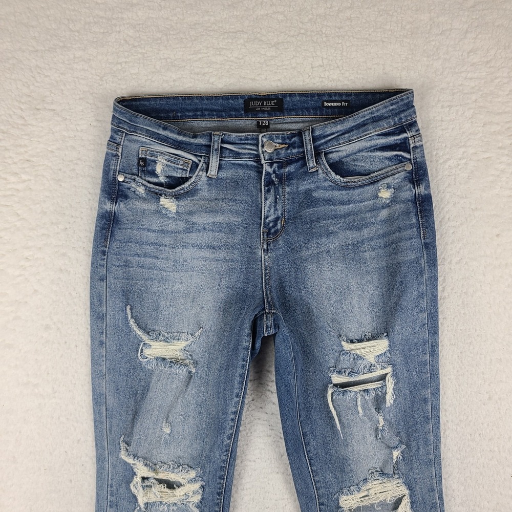 Judy Blue Jeans‎ Womens 7/28 Blue Boyfriend Fit Distress Light Wash Denim - Picture 3 of 13